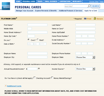 -- application form - american express personal card - amex --