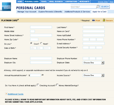 Platinum Amex Card Application Form