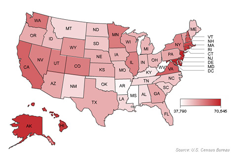 -- u.s. census bureau - earnings per state - map --