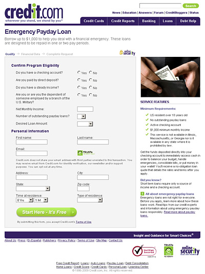 -- website screenshot - credit.com - emergency loan quotes --