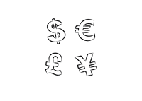 Currencies - Sketch Illustration - Yen, Dollar, Euro, Pound