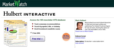 Newsletter Screenshot - Hulbert Interactive - Marketwatch - Mark Hulbert Photo