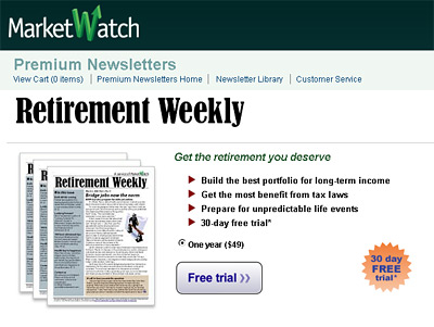 -- screenshot - marketwatch - retirement weekly subscription offer --