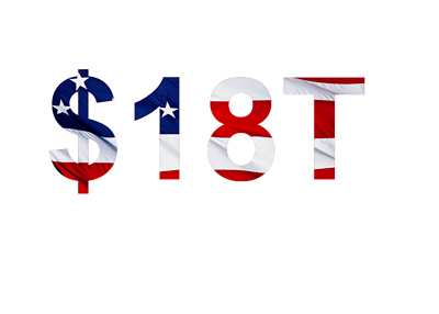18T - Eighteen Trillion - US Debt - Illustration / Concept - American Flag