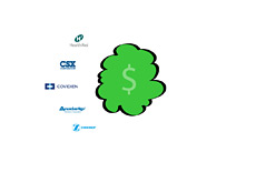 -- Five company logos around a hedge - Illustration --