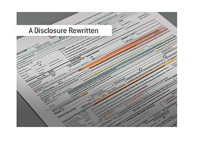 Financial disclosure document on desk with highlighted sections and revisions.