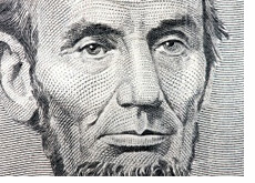 -- Abraham Lincoln on the Five Dollar Bill - Closeup --