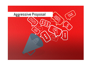Aggressive tax proposal by the left leaning candidate. Illustration. Tax the rich.