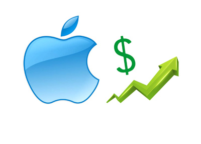 The Apple stock is on the rise.  Illustration.  The chart is pointing up.