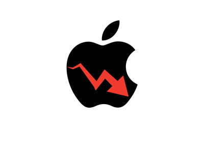 Apple stock down - Illustration - Company logo and red arrow pointing south