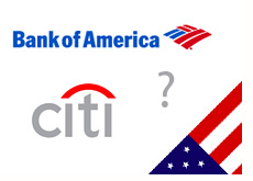 bank of america logo - citibank logo - question mark - american flag - nationalized