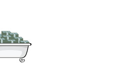 -- Bathtub full of stacks of cash - Illustration --