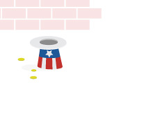 -- Illustration of a beggars uncle sams hat with coins around it and the brick wall in the background --
