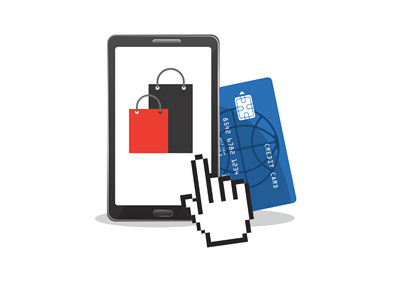 Illustration / concept of Black Friday online sale. Credit card purchase. Mobile.
