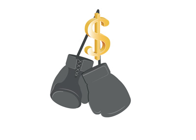 The Big Money Fight in the sport of boxing. Illustration. Golden dollar sign.