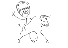 Warren Buffett riding a bull - Illustration