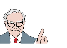 -- Illustration of Warren Buffett giving a thumb up to the US economy --