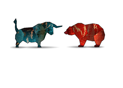 Bull or Bear Market? The year is 2018. Illustration.