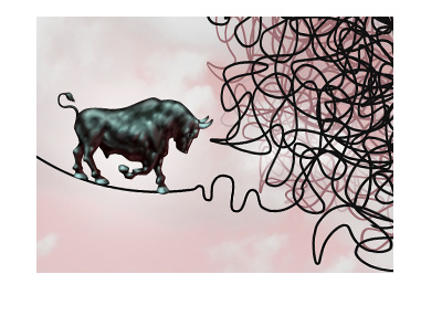 The potential bull market end. Illustration. Unknown path ahead.