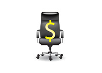 Golden dollar sign sitting in a ceo chair