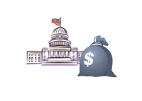 Congress next to a money bag - Illustration