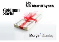 corporate year end bonuses - goldman sachs merrill lynch and morgan stanley - logos