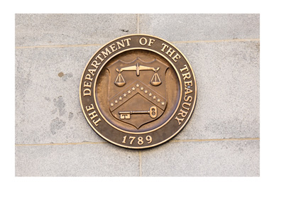 The Department of the Treasury - United States - Photo of the crest located on the building - Bronze