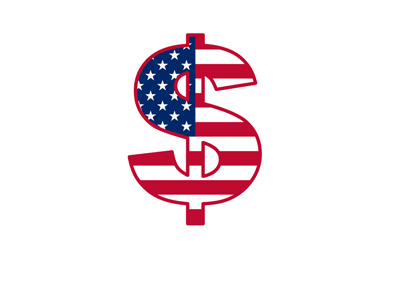 Dollar sign textured with the American flag