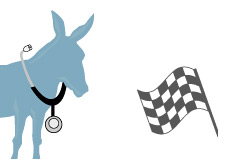 -- Democrats approaching the finish line - Donkey and the Checkered Flag - Illustration --