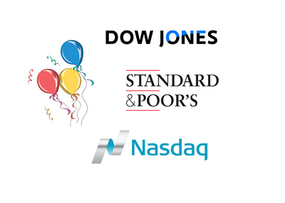 S&p 500, Dow Jones and Nasdaq party with baloons