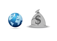 Earth next to a huge money bag - Illustration