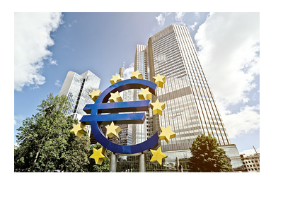 The European Central Bank - Euro sign in front of the building - Photo - Sunny day