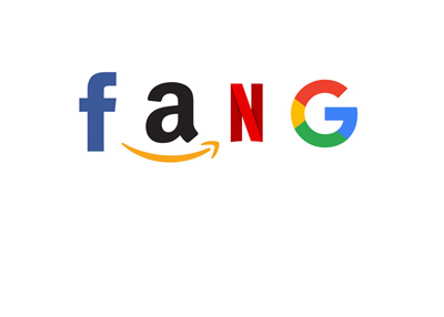 FANG logo - Facebook, Amazon, Netflix and Google letter logos.