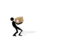 -- Illustration of a fired worker - carrying a box with a pink slip --
