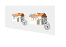 -- Illustration of foreclosure homes - locks on houses --