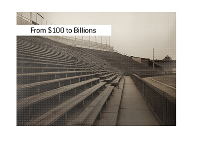 Empty early-era football stadium with wooden bleachers, symbolizing the Chicago Bears growth from a $100 franchise to a multibillion-dollar team.