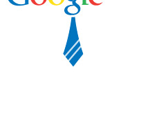 -- Google logo with a business tie below it - Now Hiring sign - Illustration --