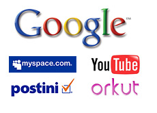 google and its online properties - myspace, youtube, postini and orkut - company logos