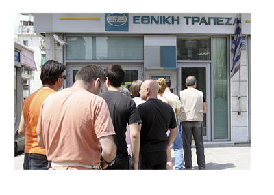 Lineup in front of a Greek Bank - Summer 2015