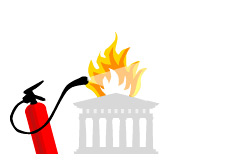 -- Temple of Zeus - Greece on fire illustration - extinguisher --