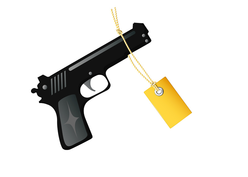 Handgun (Pistol) Price Tag - Illustration - Drawing - Concept