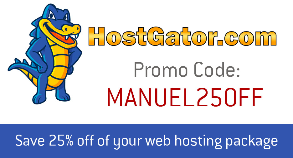 Hostgator Coupon Code MANUEL25OFF - 25% Off Your Hosting Bill