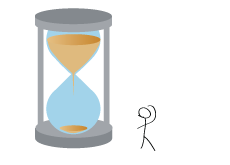 Gigantic hourglass and the stickman looking at it - Illustration