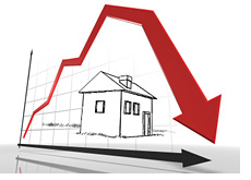 graph going down - house illustration - representing a housing slump