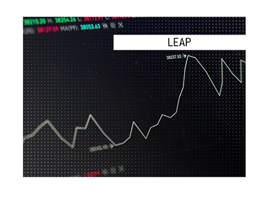 The meaning of the financial securities trading term LEAP is explained. In photo: Long term stock chart going up.