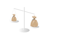 -- Legal scale with a bag of money on each side - Illustration --