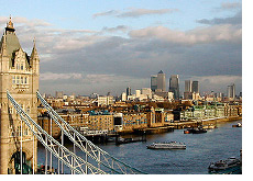 -- London skyline and Tower Bridge - Financial Center in the background --