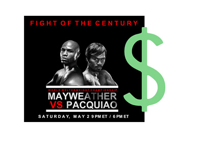 Mayweather vs. Pacquiao fight poster with a big green dollar sign over it