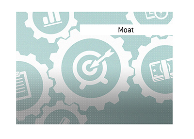 The meaning of the term moat is explained and illustrated.  Economics and finance.