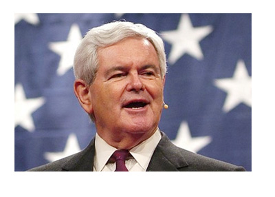 Photo of Newt Gingrich giving a speach in front of the American flag - Year 2016